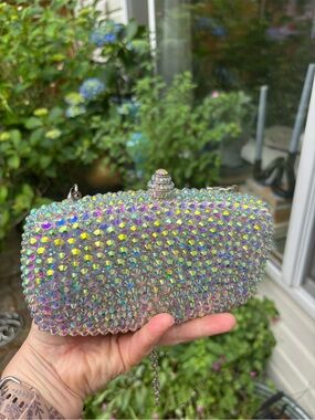 NWT Aurora Borealis Rhinestone Clutch Mermaid Evening Bag Crossbody Party Purse